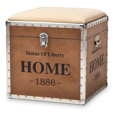 Baxton Studio Violetta Beige Upholstered Wood Storage Trunk Ottoman 152-9193